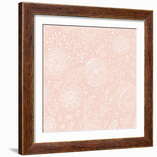 Stylish Floral Seamless Pattern in Pink. Lovely Ranunculus Flowers. Seamless Pattern Can Be Used Fo-smilewithjul-Framed Art Print