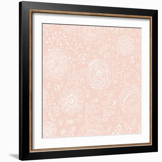 Stylish Floral Seamless Pattern in Pink. Lovely Ranunculus Flowers. Seamless Pattern Can Be Used Fo-smilewithjul-Framed Art Print