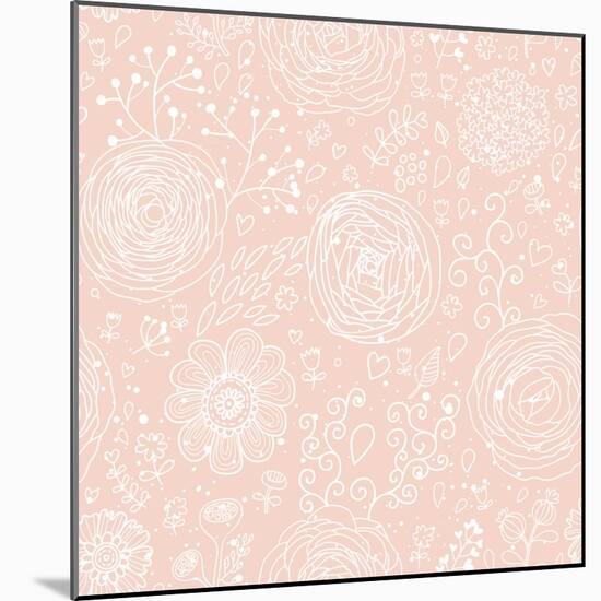 Stylish Floral Seamless Pattern in Pink. Lovely Ranunculus Flowers. Seamless Pattern Can Be Used Fo-smilewithjul-Mounted Art Print