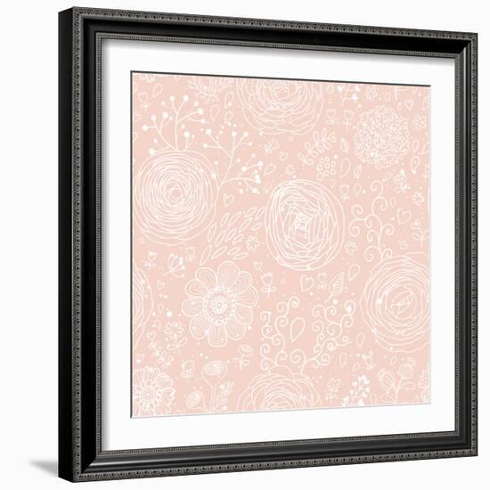 Stylish Floral Seamless Pattern in Pink. Lovely Ranunculus Flowers. Seamless Pattern Can Be Used Fo-smilewithjul-Framed Art Print