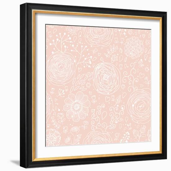 Stylish Floral Seamless Pattern in Pink. Lovely Ranunculus Flowers. Seamless Pattern Can Be Used Fo-smilewithjul-Framed Art Print