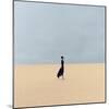 Stylish Girl in Black Clothes Walking in the Desert-Evgeniya Porechenskaya-Mounted Photographic Print