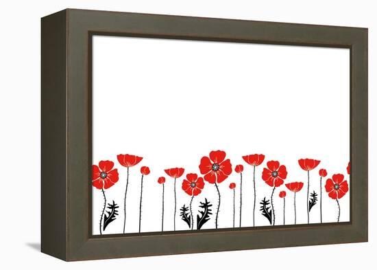 Stylish Red and Black Poppies on White Background-Alisa Foytik-Framed Stretched Canvas