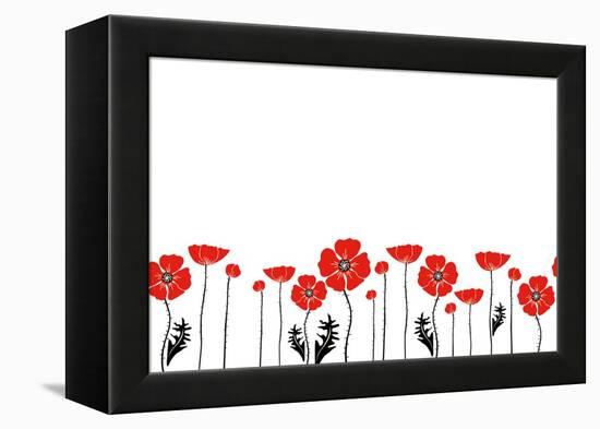 Stylish Red and Black Poppies on White Background-Alisa Foytik-Framed Stretched Canvas