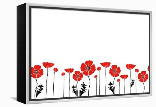 Stylish Red and Black Poppies on White Background-Alisa Foytik-Framed Stretched Canvas