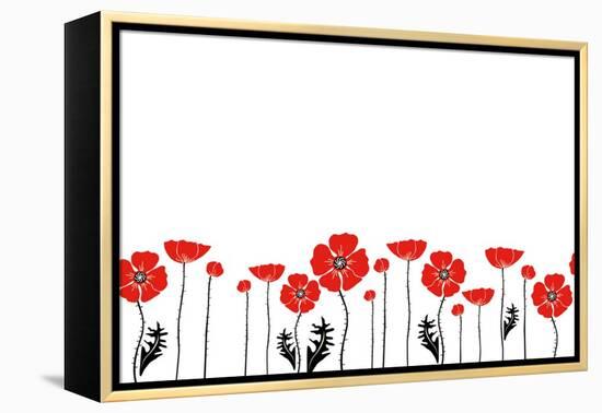 Stylish Red and Black Poppies on White Background-Alisa Foytik-Framed Stretched Canvas