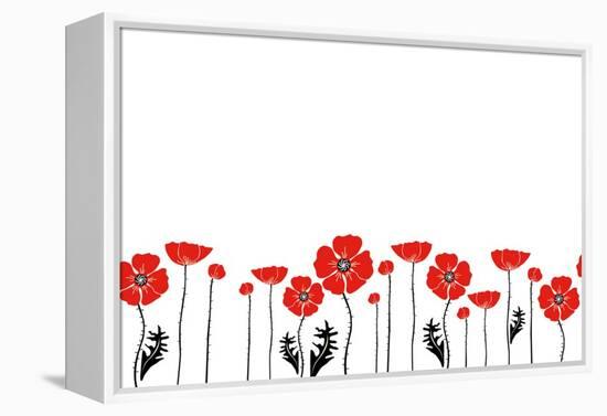 Stylish Red and Black Poppies on White Background-Alisa Foytik-Framed Stretched Canvas