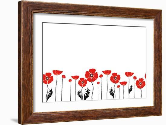 Stylish Red and Black Poppies on White Background-Alisa Foytik-Framed Art Print