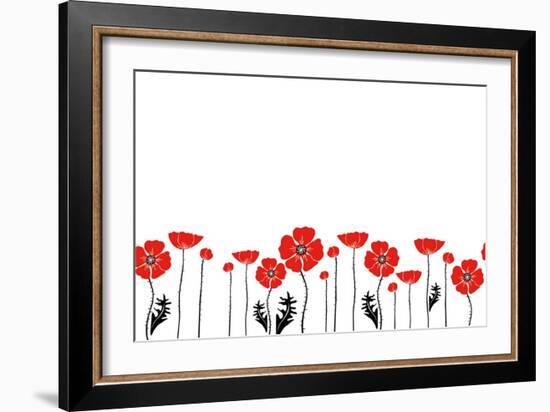 Stylish Red and Black Poppies on White Background-Alisa Foytik-Framed Art Print