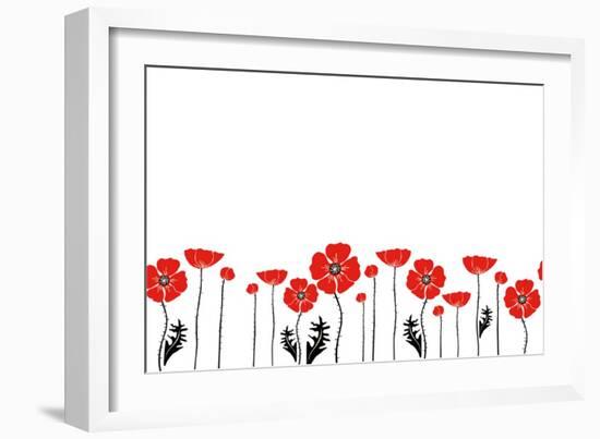 Stylish Red and Black Poppies on White Background-Alisa Foytik-Framed Art Print