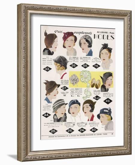 Stylish Selection of Women's Hats Including Many Brimless Designs-null-Framed Photographic Print