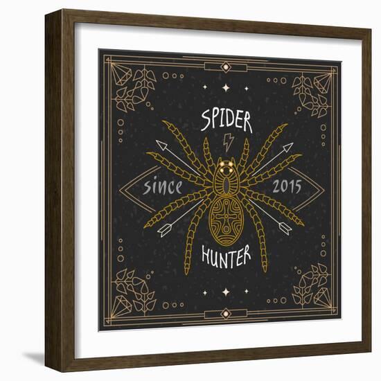 Stylish Thin Line Spider Label. Vintage Design Vector Illustration, Logo, Badge, Emblem, Insignia,-karnoff-Framed Art Print