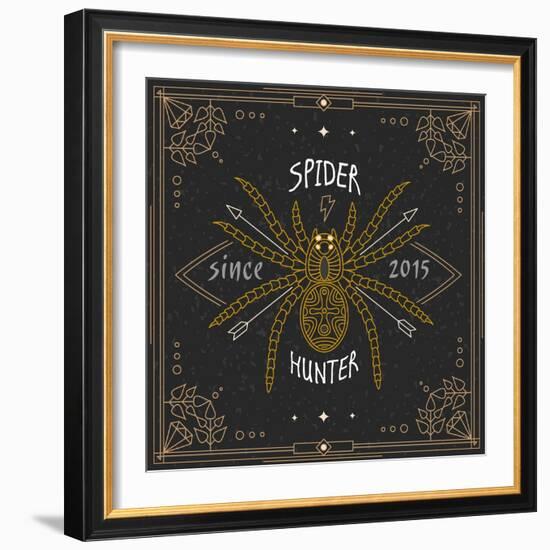 Stylish Thin Line Spider Label. Vintage Design Vector Illustration, Logo, Badge, Emblem, Insignia,-karnoff-Framed Art Print