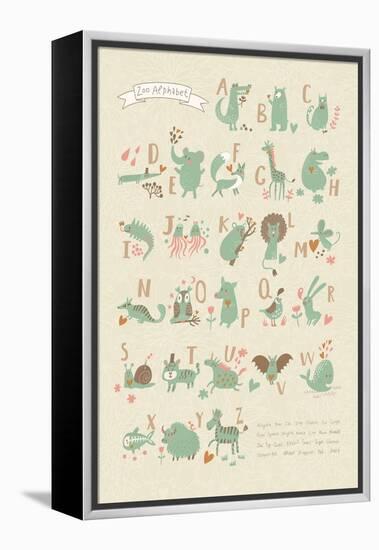 Stylish Zoo Alphabet in Vector. Lovely Animals with English Letters and Names. Best Abc-Poster in S-smilewithjul-Framed Stretched Canvas