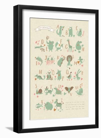 Stylish Zoo Alphabet in Vector. Lovely Animals with English Letters and Names. Best Abc-Poster in S-smilewithjul-Framed Premium Giclee Print