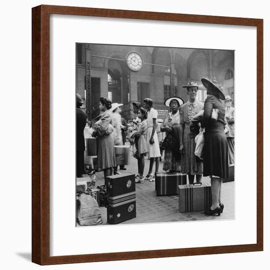 Stylishly Dressed African American Women at New York City's Pennsylvania Station. August 1942-null-Framed Photo