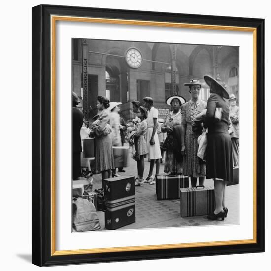 Stylishly Dressed African American Women at New York City's Pennsylvania Station. August 1942-null-Framed Photo