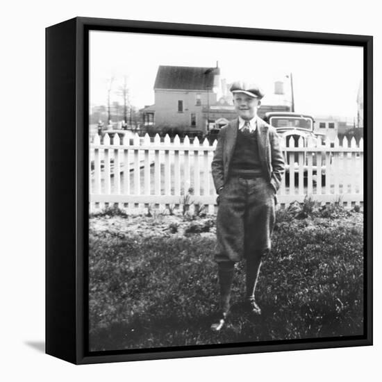 Stylishly Dressed Boy Poses in His Backyard, Ca. 1936.-Kirn Vintage Stock-Framed Premier Image Canvas