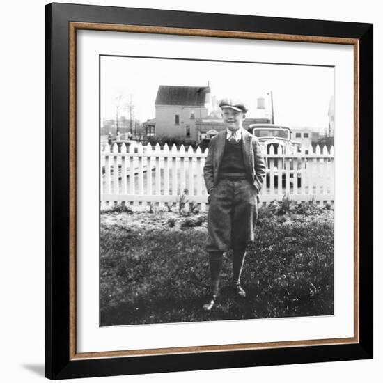 Stylishly Dressed Boy Poses in His Backyard, Ca. 1936.-Kirn Vintage Stock-Framed Photographic Print