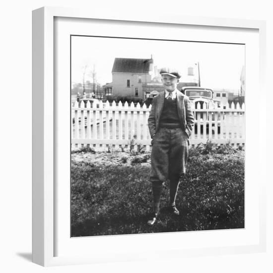 Stylishly Dressed Boy Poses in His Backyard, Ca. 1936.-Kirn Vintage Stock-Framed Photographic Print