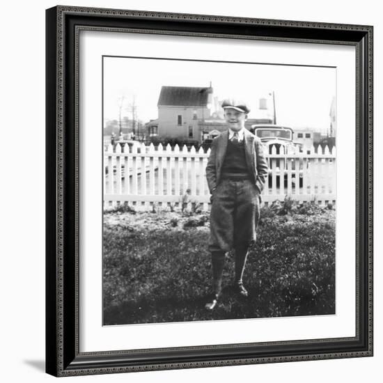 Stylishly Dressed Boy Poses in His Backyard, Ca. 1936.-Kirn Vintage Stock-Framed Photographic Print