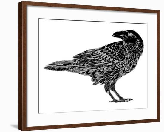 Stylized Crows. Decorative Bird. Line Art. Rook. Black and White Drawing by Hand. Doodle. Zentangle-In Art-Framed Art Print