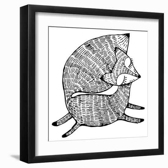 Stylized Fox. Forest Animals. Cute Fox. Line Art. Black and White Drawing by Hand. Graphic Arts. Ta-In Art-Framed Art Print