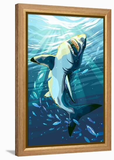 Stylized Great White Shark-Lantern Press-Framed Stretched Canvas