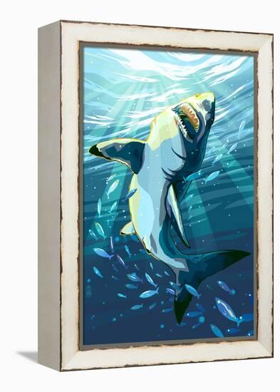 Stylized Great White Shark-Lantern Press-Framed Stretched Canvas