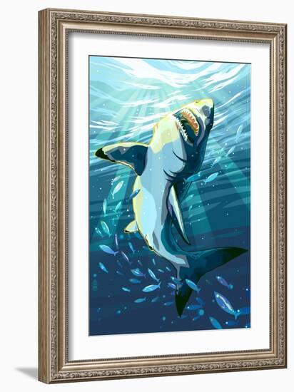 Stylized Great White Shark-Lantern Press-Framed Premium Giclee Print