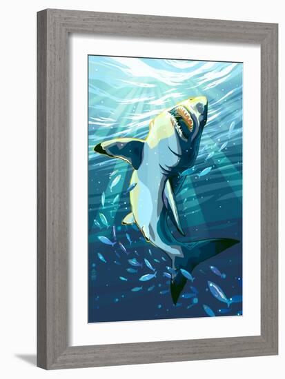 Stylized Great White Shark-Lantern Press-Framed Art Print