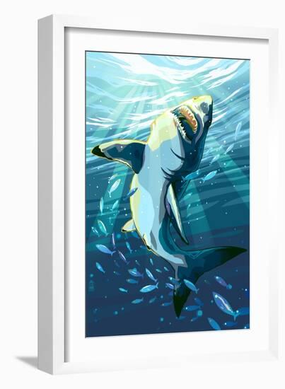 Stylized Great White Shark-Lantern Press-Framed Art Print