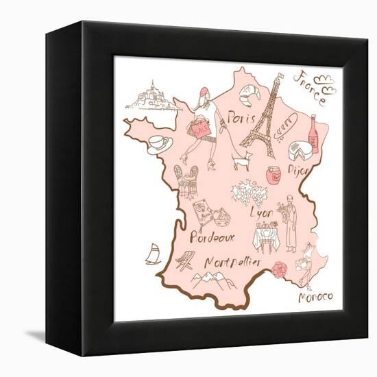 Stylized Map of France. Things that Different Regions in France are Famous For.-Alisa Foytik-Framed Stretched Canvas