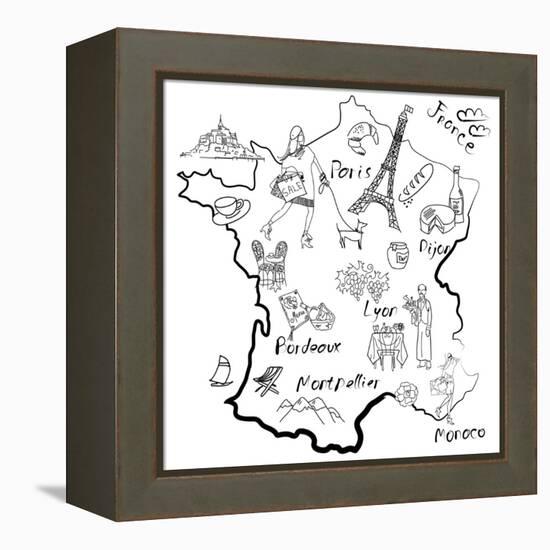 Stylized Map of France. Things that Different Regions in France are Famous For.-Alisa Foytik-Framed Stretched Canvas