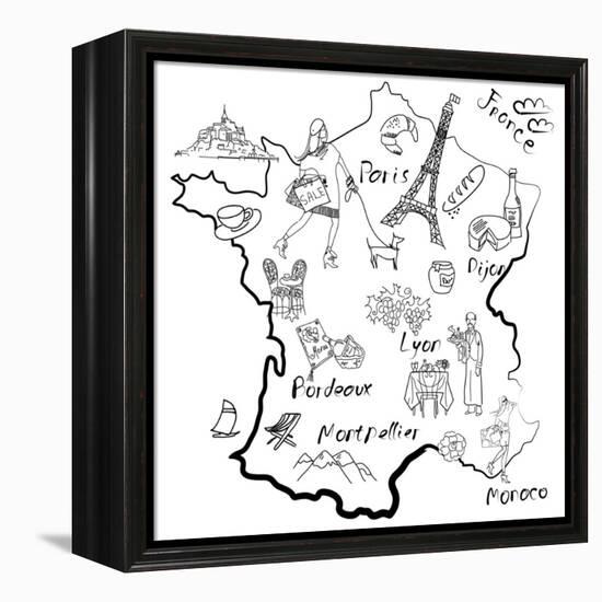 Stylized Map of France. Things that Different Regions in France are Famous For.-Alisa Foytik-Framed Stretched Canvas