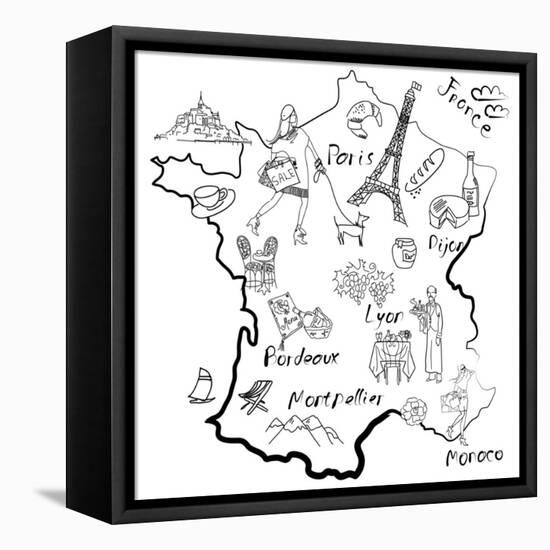 Stylized Map of France. Things that Different Regions in France are Famous For.-Alisa Foytik-Framed Stretched Canvas