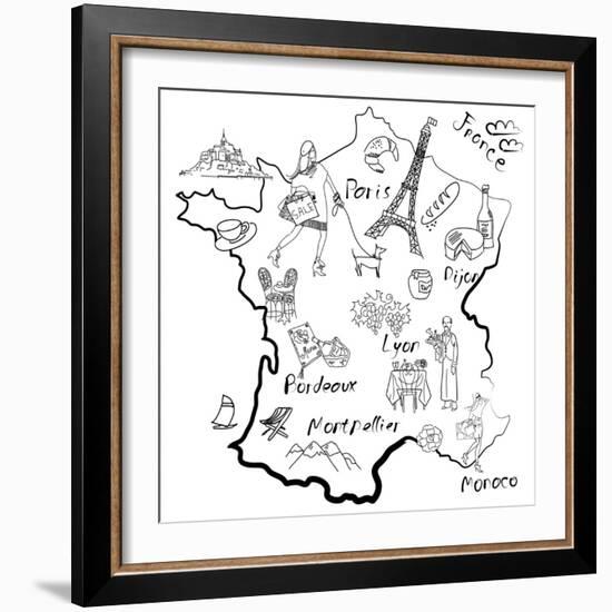 Stylized Map of France. Things that Different Regions in France are Famous For.-Alisa Foytik-Framed Art Print