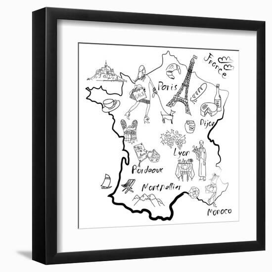 Stylized Map of France. Things that Different Regions in France are Famous For.-Alisa Foytik-Framed Art Print