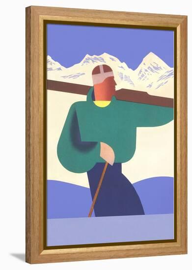 Stylized Skier in Mountains-null-Framed Stretched Canvas