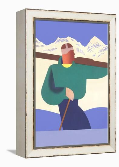 Stylized Skier in Mountains-null-Framed Stretched Canvas