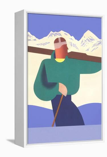 Stylized Skier in Mountains-null-Framed Stretched Canvas