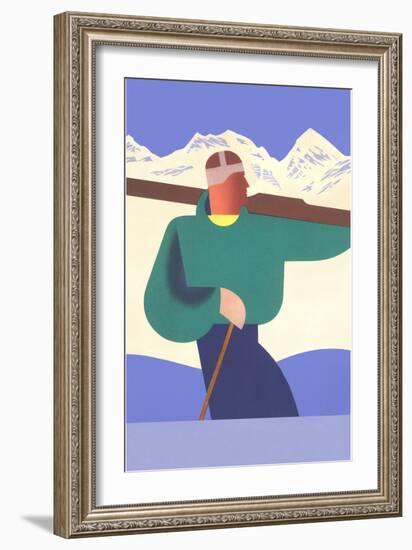 Stylized Skier in Mountains-null-Framed Art Print