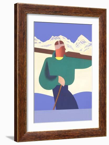 Stylized Skier in Mountains-null-Framed Art Print