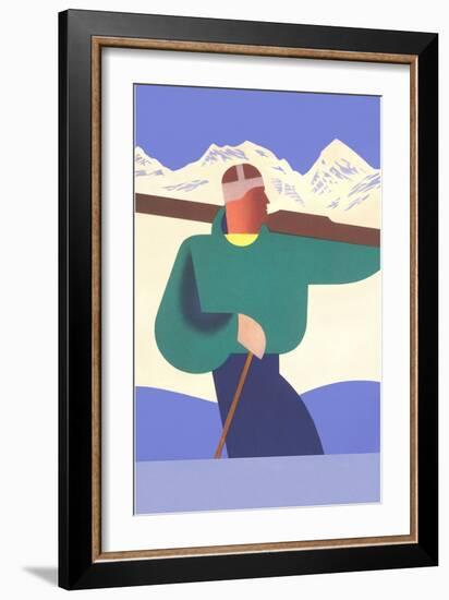 Stylized Skier in Mountains-null-Framed Art Print