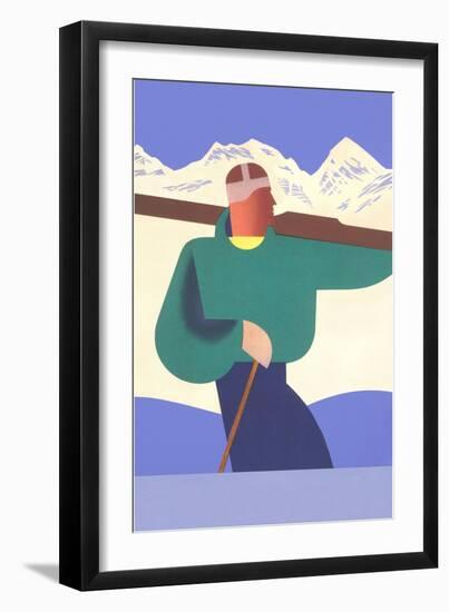 Stylized Skier in Mountains-null-Framed Art Print