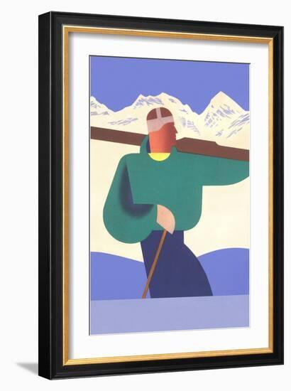 Stylized Skier in Mountains-null-Framed Art Print