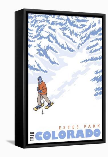 Stylized Snowshoer, Estes Park, Colorado-Lantern Press-Framed Stretched Canvas