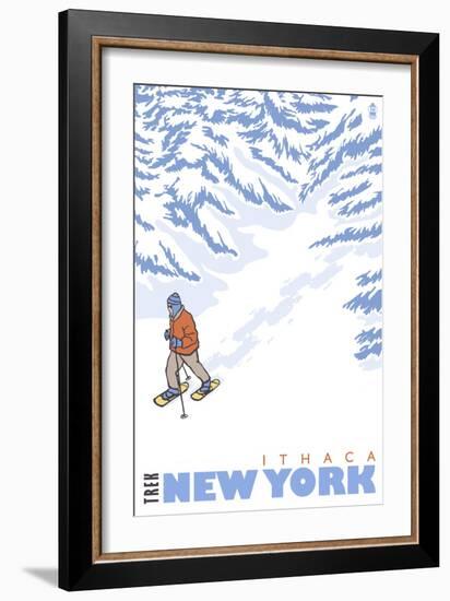 Stylized Snowshoer, Ithaca, New York-Lantern Press-Framed Art Print