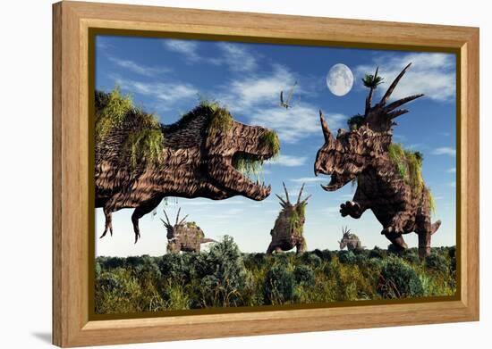 Styracosaurus and Tyrannosaurus Rex Dinosaur Sculptures-null-Framed Stretched Canvas