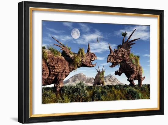 Styracosaurus Dinosaur Sculptures-null-Framed Premium Giclee Print